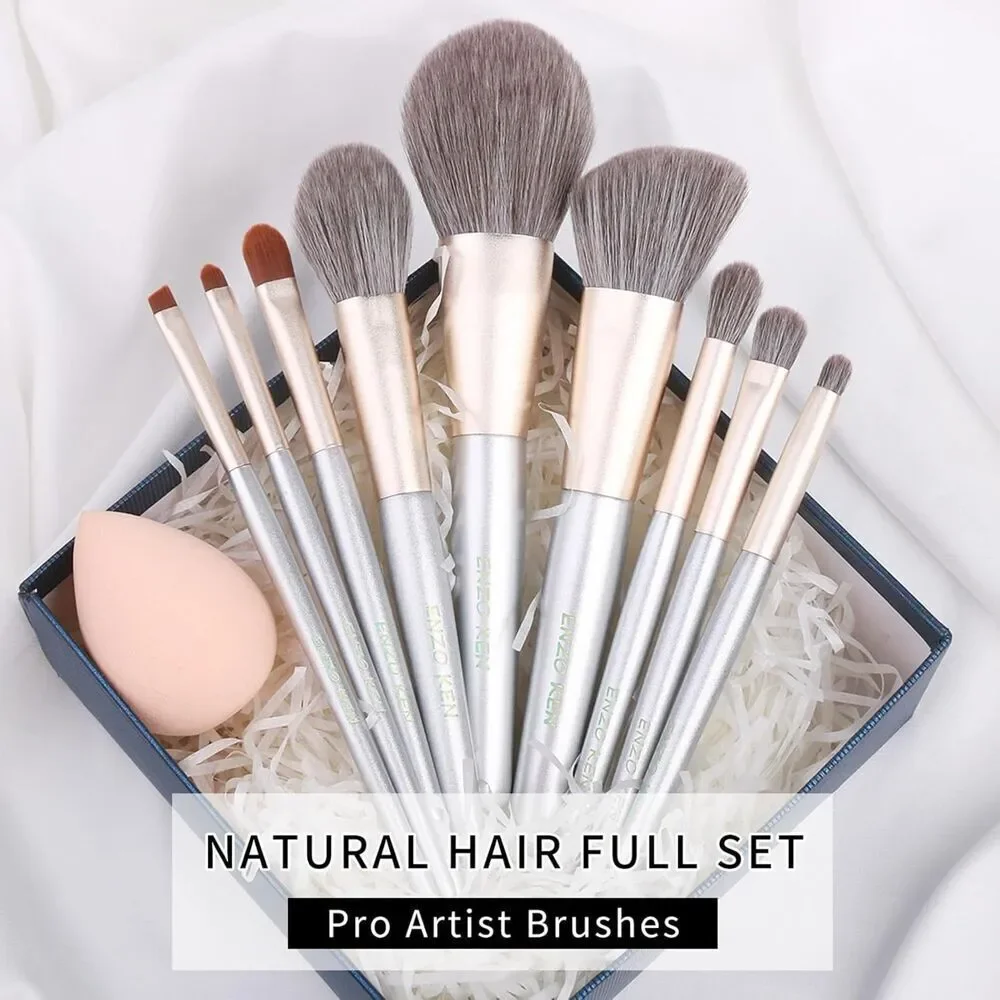 Luxury Enzo Ken 9pcs Professional Unique Cosmetic Makeup Brushes Set with Case